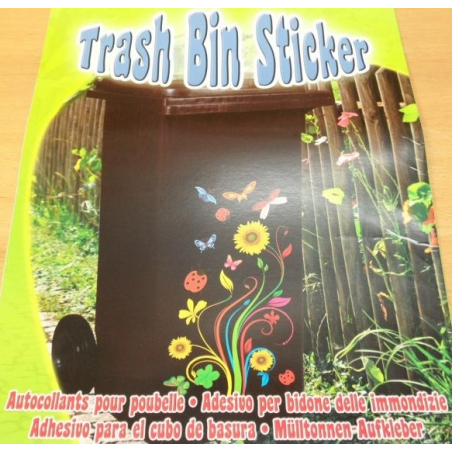 Sticker géant  papillons et fleurs autocollant pour poubelle