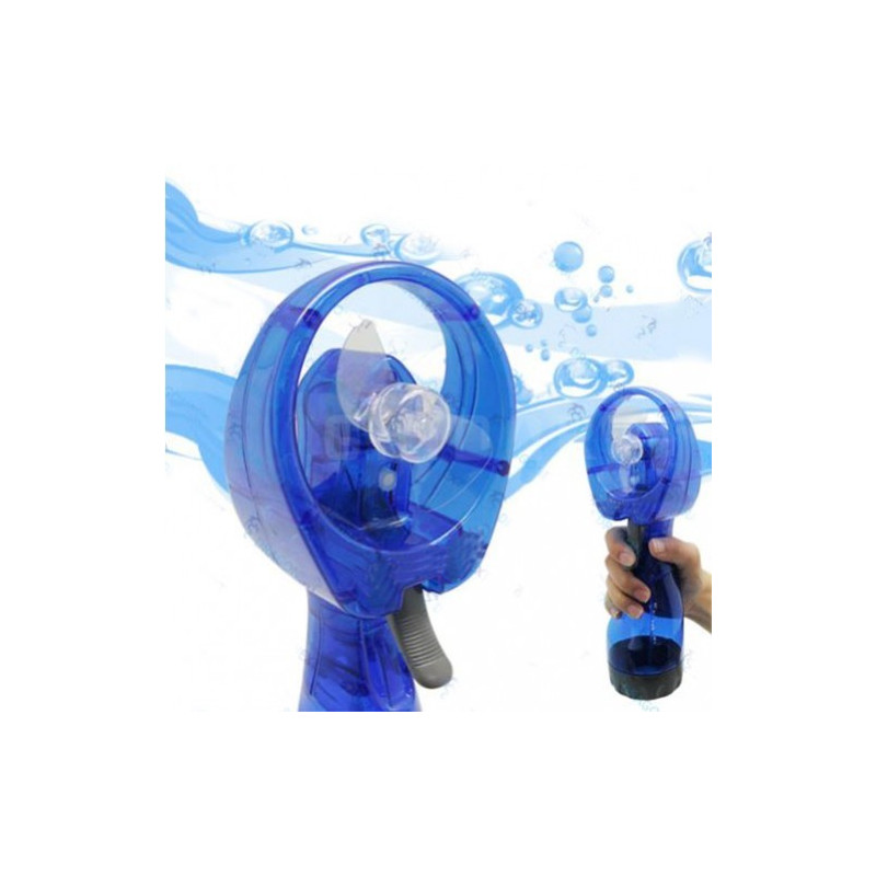 Ventilateur Portable Avec Brumisateur - Alimenté Par Piles AA, Compact (7x8x7 Cm), Bleu, Pour Fraîcheur Instantanée