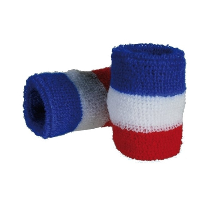 Poignets de tennis -  bracelets éponges bleu -  blanc et rouge