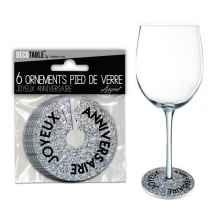 Ornements pied de verre joyeux anniversaire argent (lot de 6)