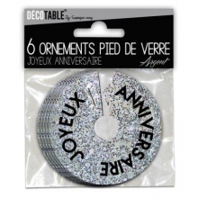 Ornements pied de verre joyeux anniversaire argent (lot de 6)