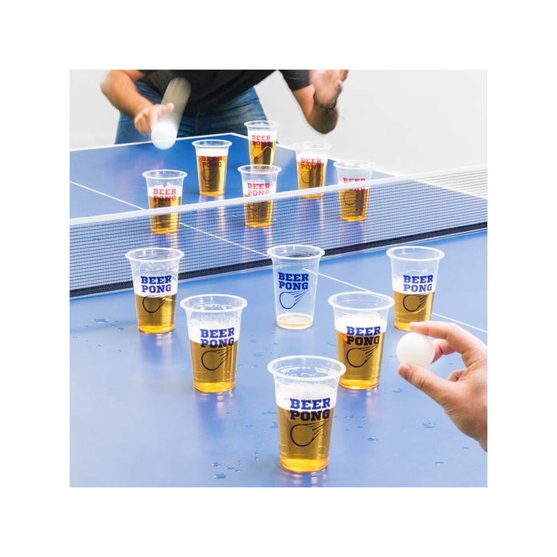 Set Complet Beer Pong Avec Tapis 180x60 Cm, 22 Tasses, 6 Balles Et Règles - Pour Intérieur Et Extérieur