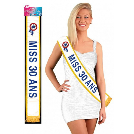 Écharpe de miss 20 ANS - lettrage bleu