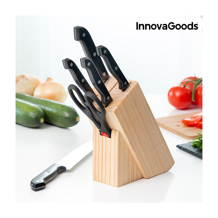 Ensemble de Couteaux et Porte-Couteaux en Bois InnovaGoods (6 Pièces)